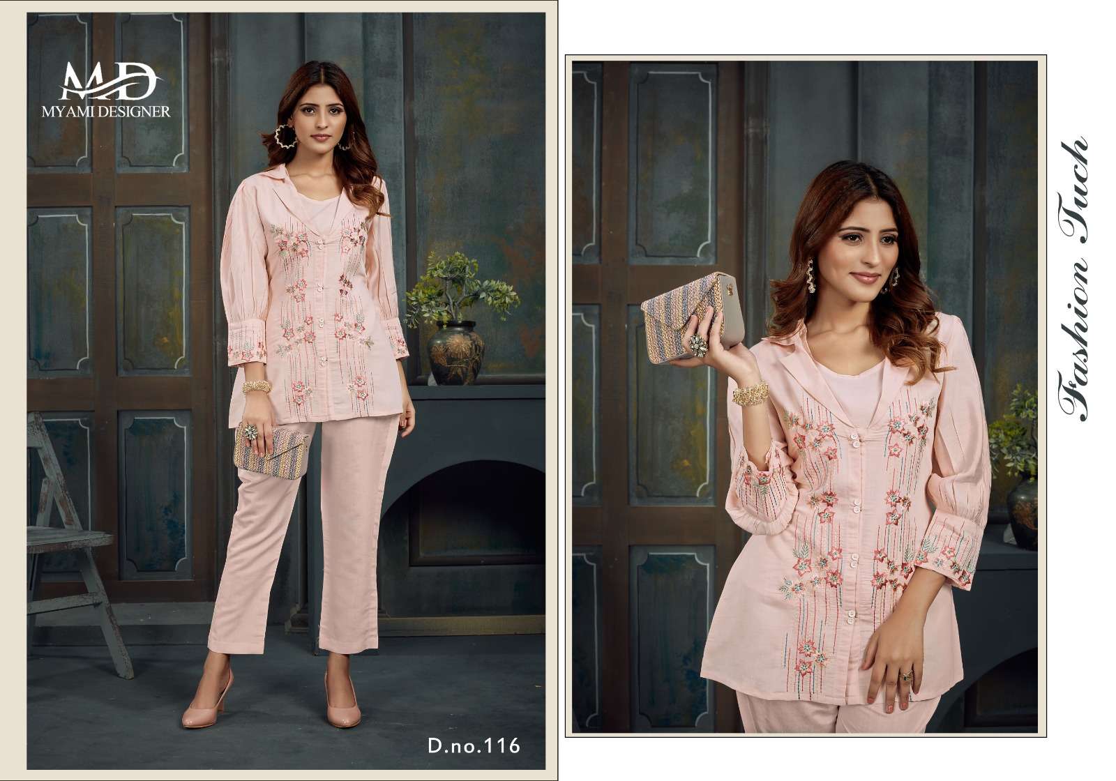 CORD SETS VOL 2 VISCOSE EMBROIDERY WORK DESIGNER TOP WITH PANT CO ORD SET BY MIAMI DESIGNER BRAND 116